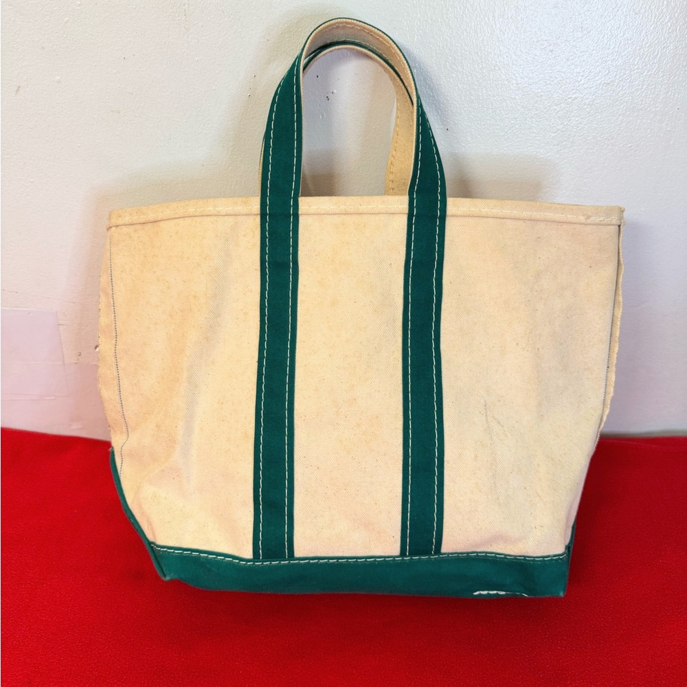 Vintage L.L bean Boat and tote Crinkle Tag Green Trim canvas Medium Bag (Stained - Picture 6 of 9